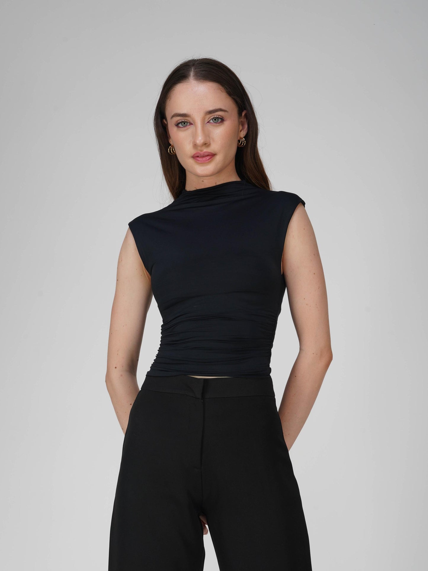 Black Collared Yoke Top - Beam Tee (Onyx)