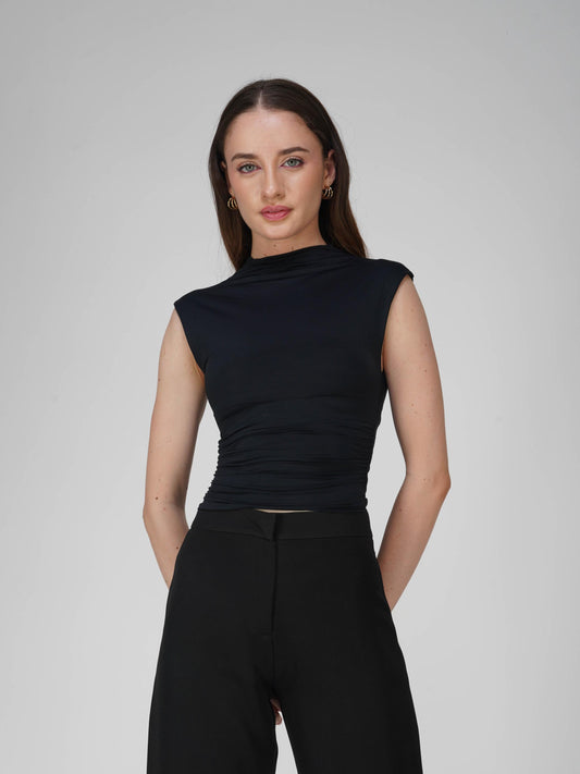 Black Collared Yoke Top - Beam Tee (Onyx)