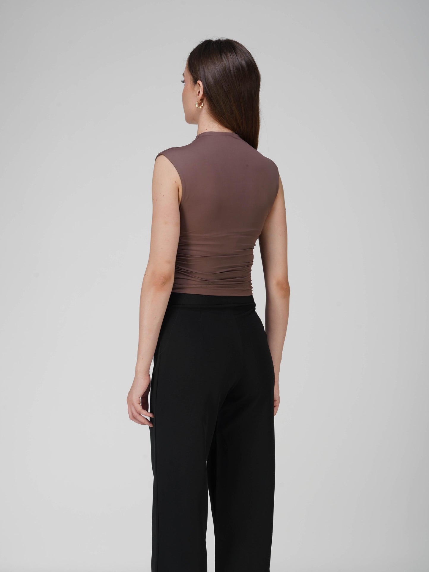Brown Collared Yoke Top  - Beam Tee (Coco)