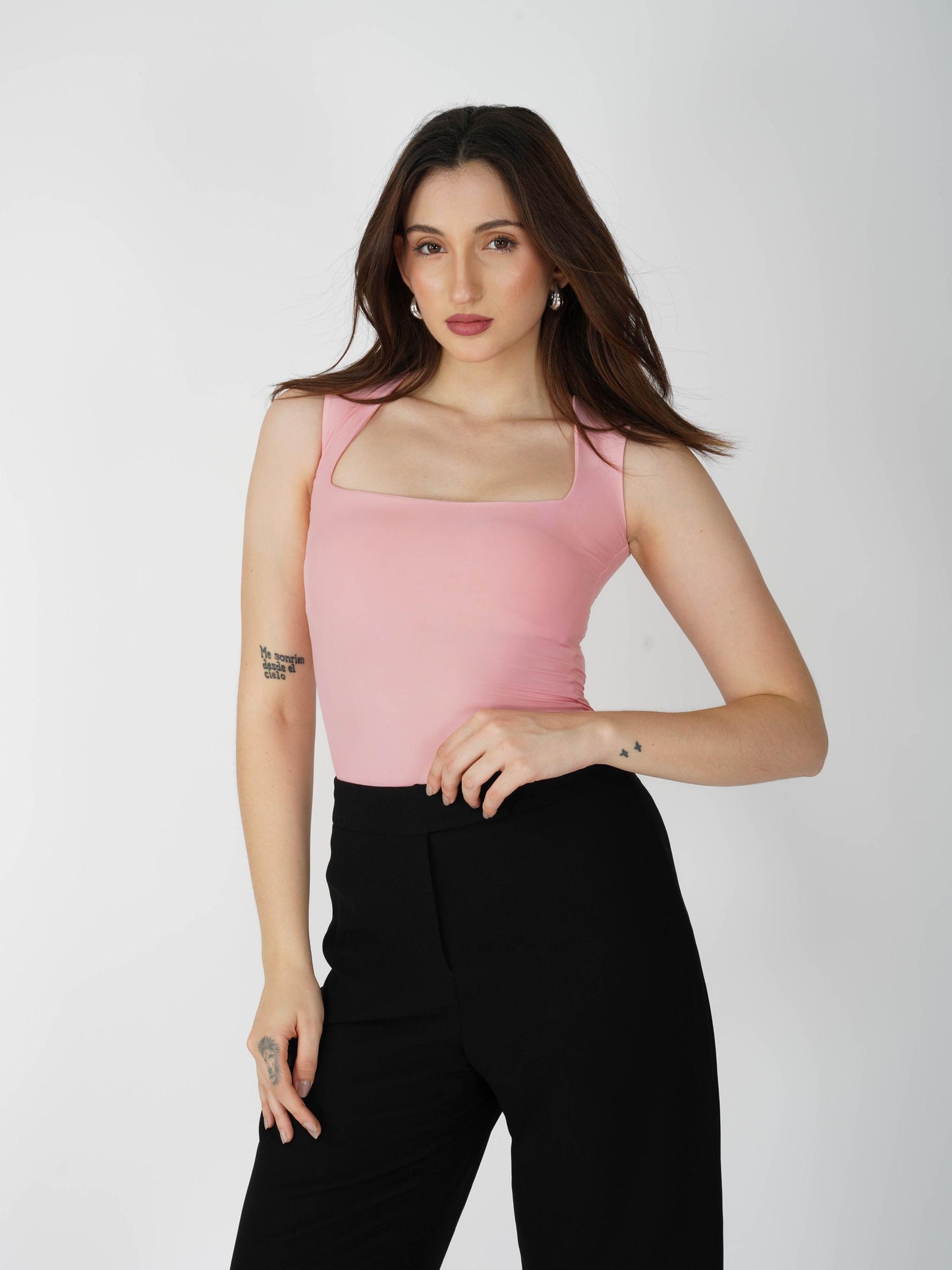 Pink Square Neck Bodysuit - Echo Bodysuit (Flamingo)