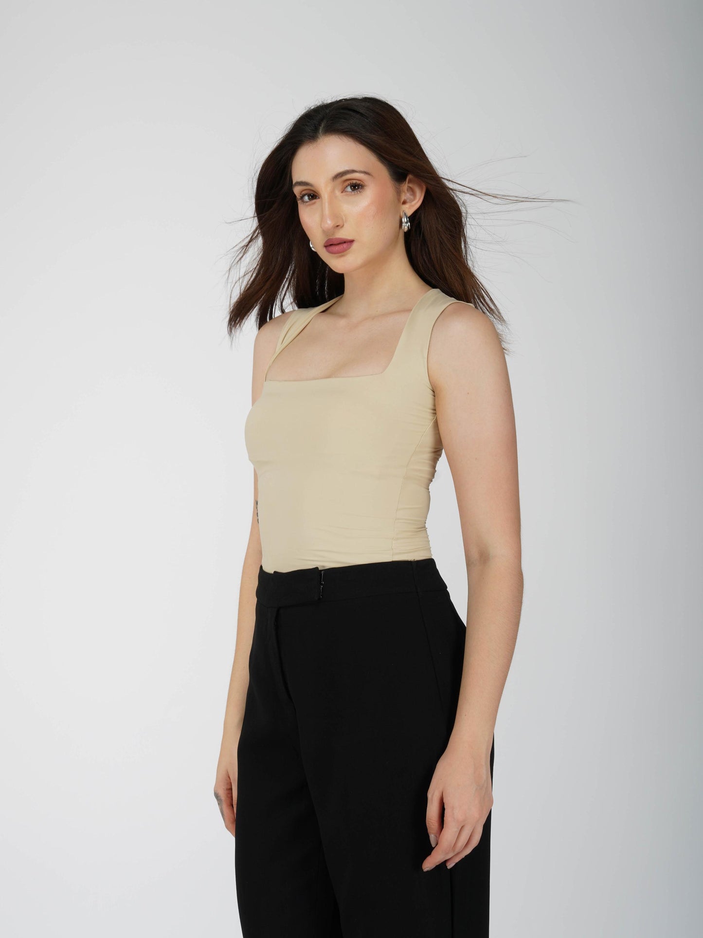 Beige Square Neck Bodysuit - Echo Bodysuit (Sand)