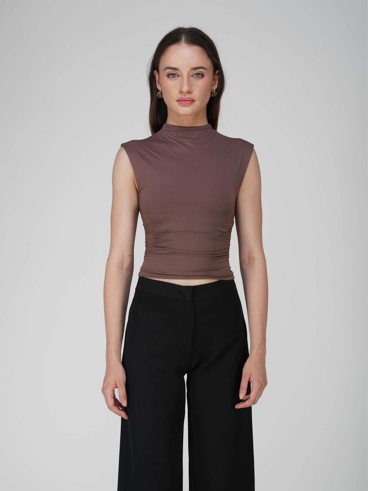 Brown Collared Yoke Top  - Beam Tee (Coco)