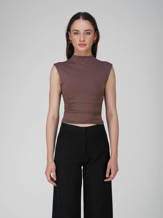 Brown Collared Yoke Top  - Beam Tee (Coco)