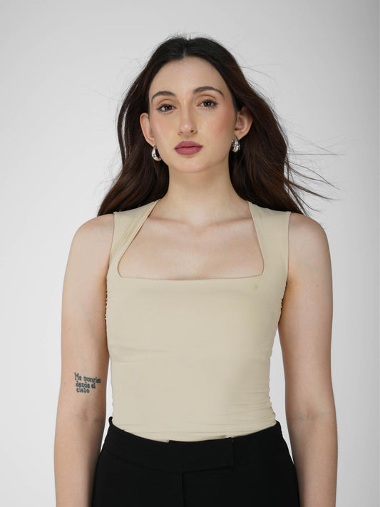 Beige Square Neck Bodysuit - Echo Bodysuit (Sand)