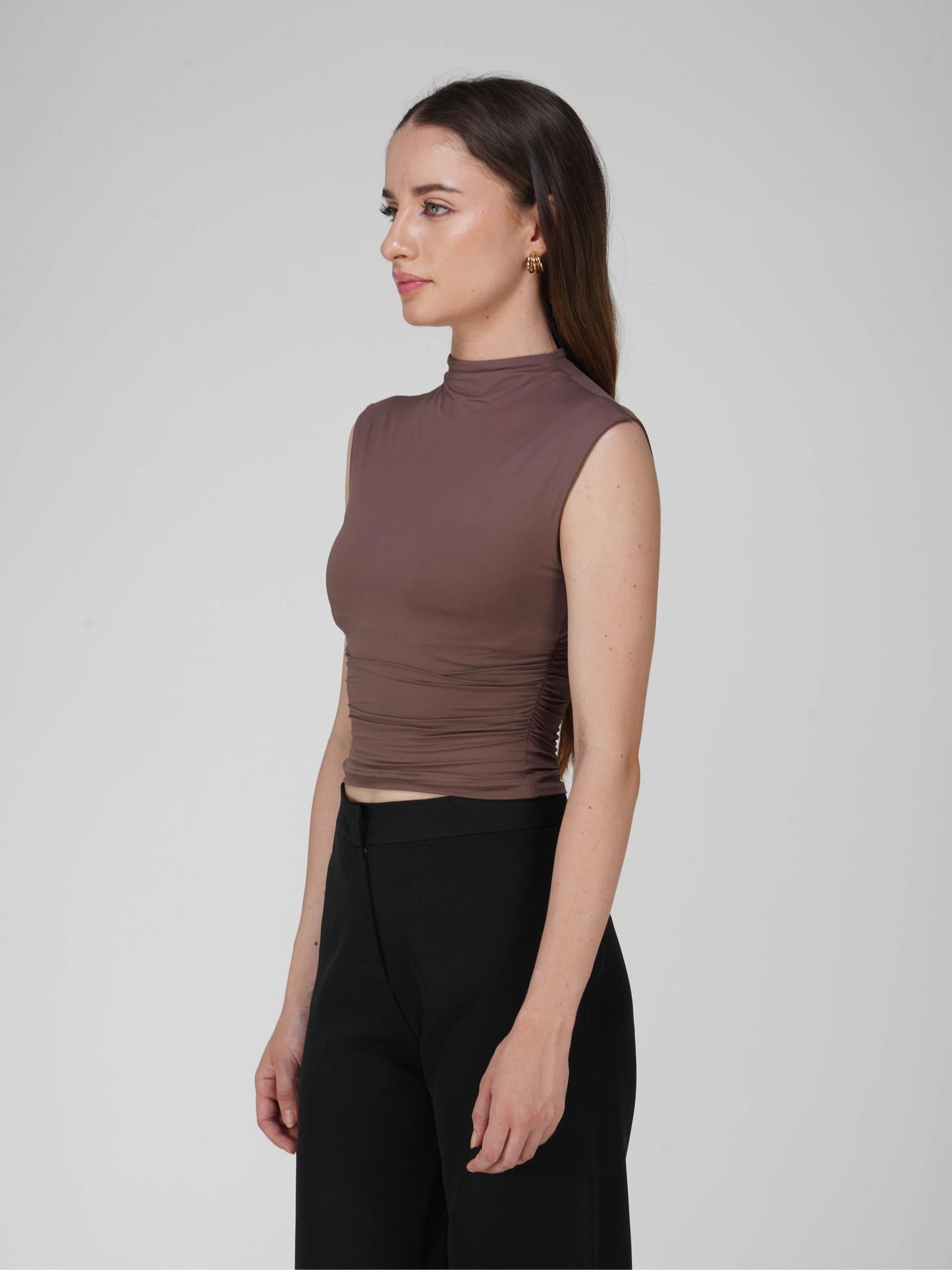 Brown Collared Yoke Top  - Beam Tee (Coco)