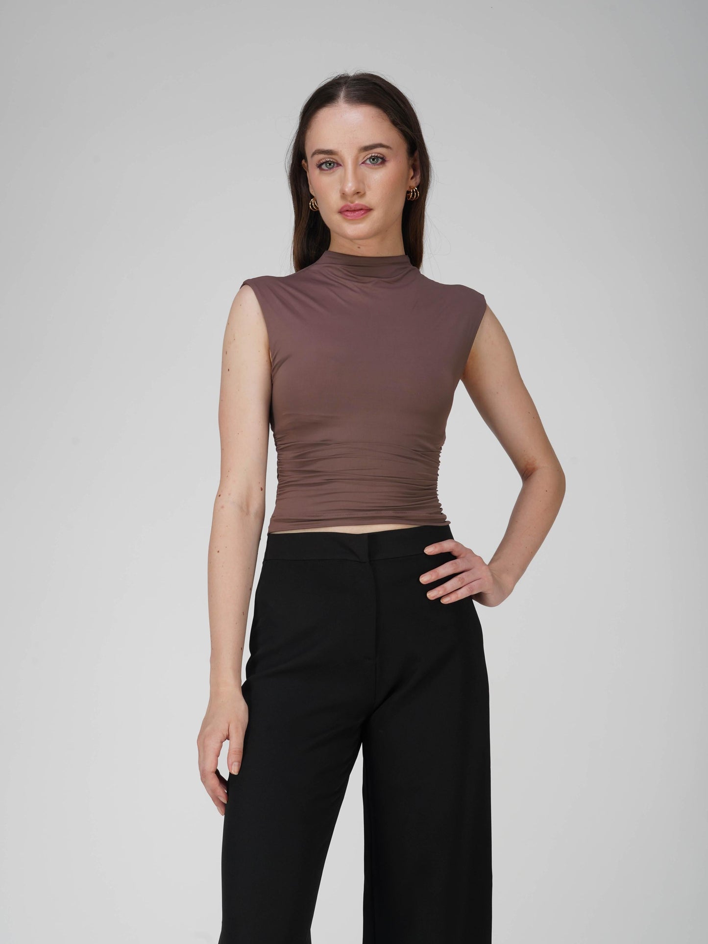 Brown Collared Yoke Top  - Beam Tee (Coco)