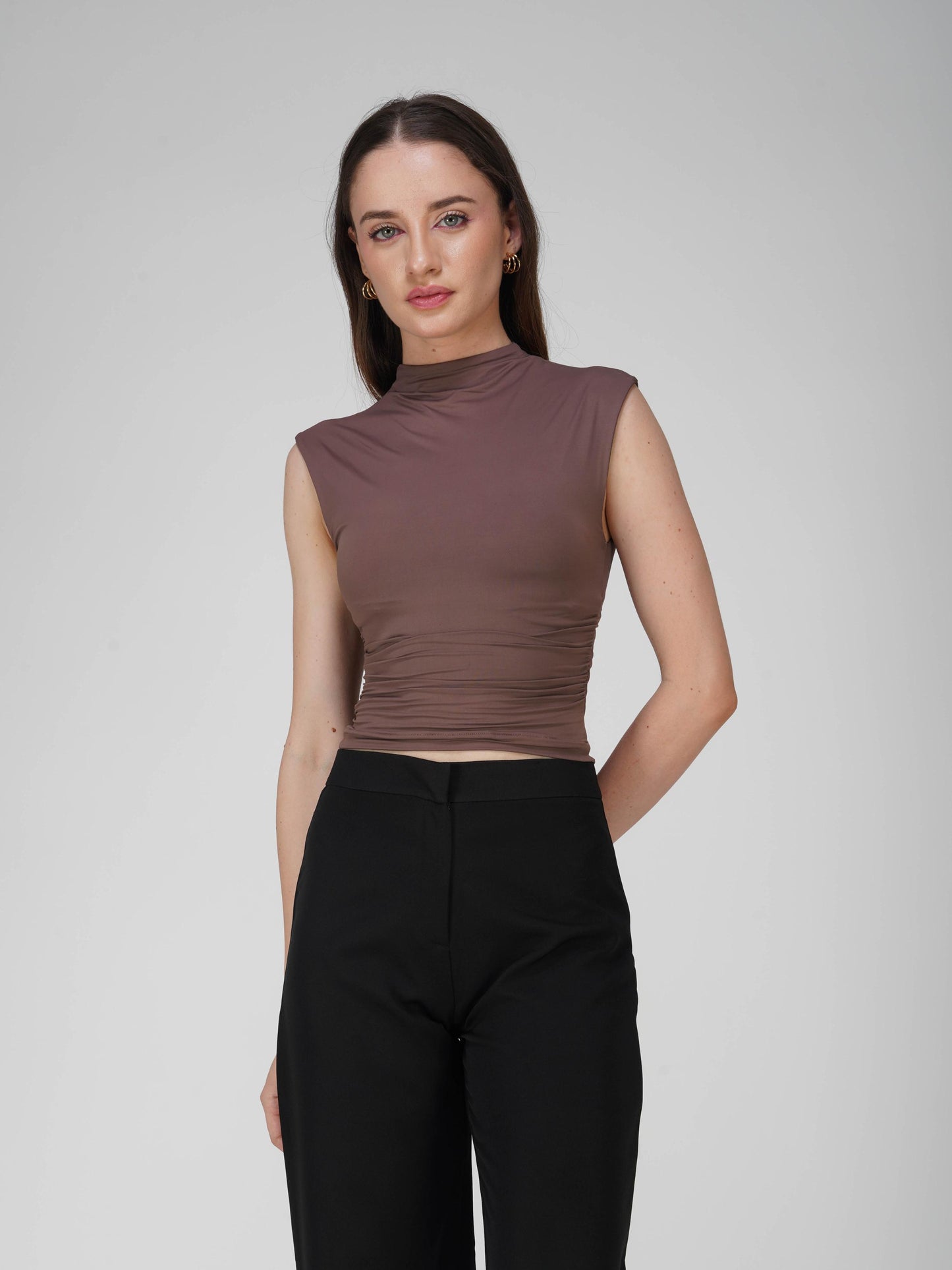 Brown Collared Yoke Top  - Beam Tee (Coco)