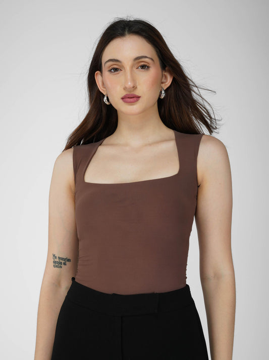 Brown Square Neck Bodysuit - Echo Bodysuit (Coco)