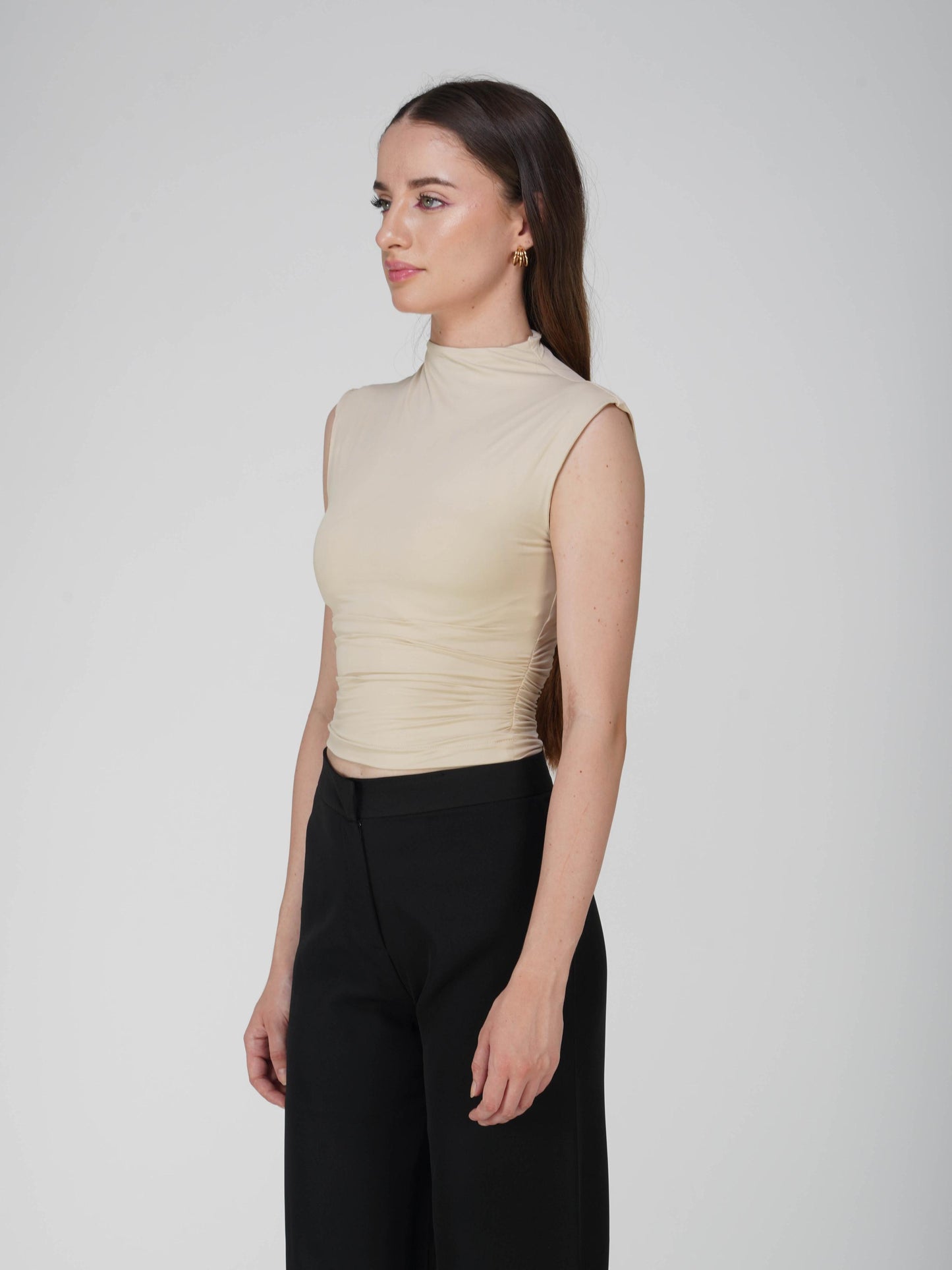 Beige Collared Yoke Top - Beam Tee (Sand)