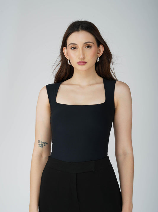 Black Square Neck Bodysuit - Echo Bodysuit (Onyx)