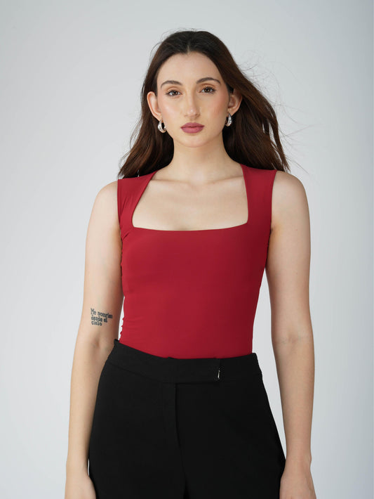 Red Square Neck Bodysuit - Echo Bodysuit (Cherry)
