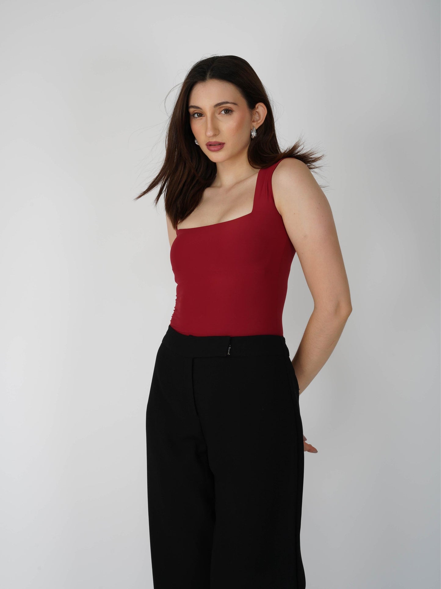 Red Square Neck Bodysuit - Echo Bodysuit (Cherry)