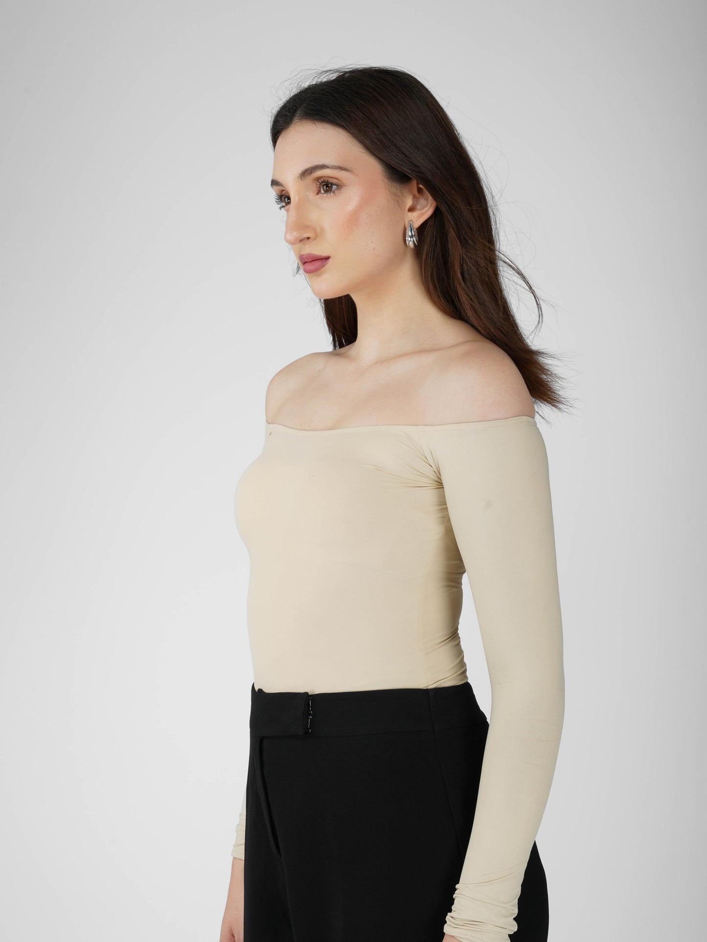 Beige Off-Shoulder Bodysuit - Glaze Bodysuit (Sand)