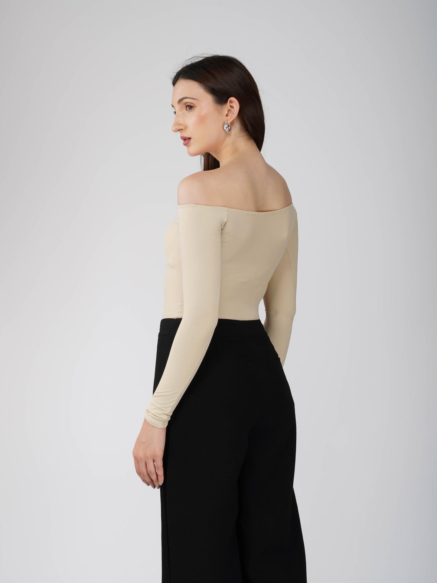 Beige Off-Shoulder Bodysuit - Glaze Bodysuit (Sand)