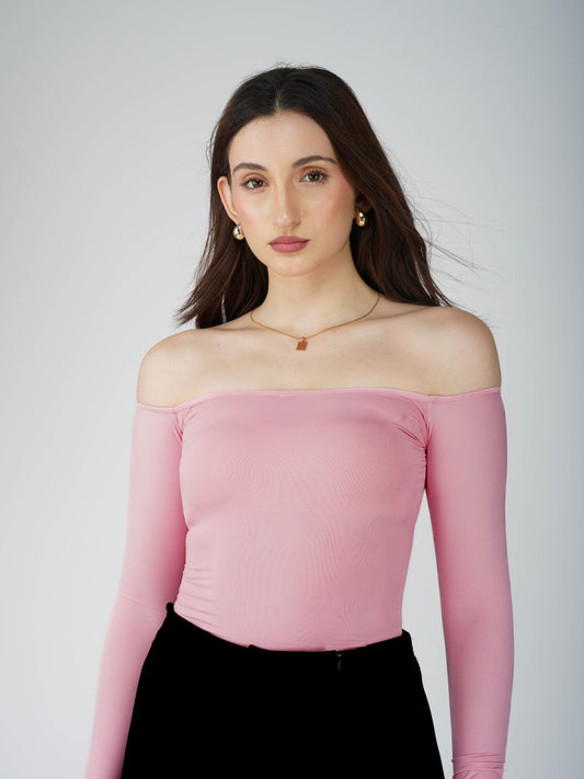 Pink Off-Shoulder Bodysuit - Glaze Bodysuit (Flamingo)