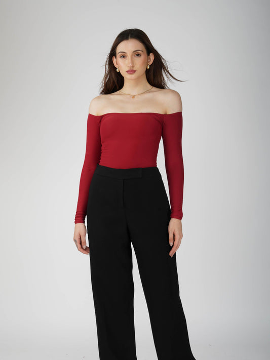 Red Off-Shoulder Bodysuit - Glaze Bodysuit (Cherry)