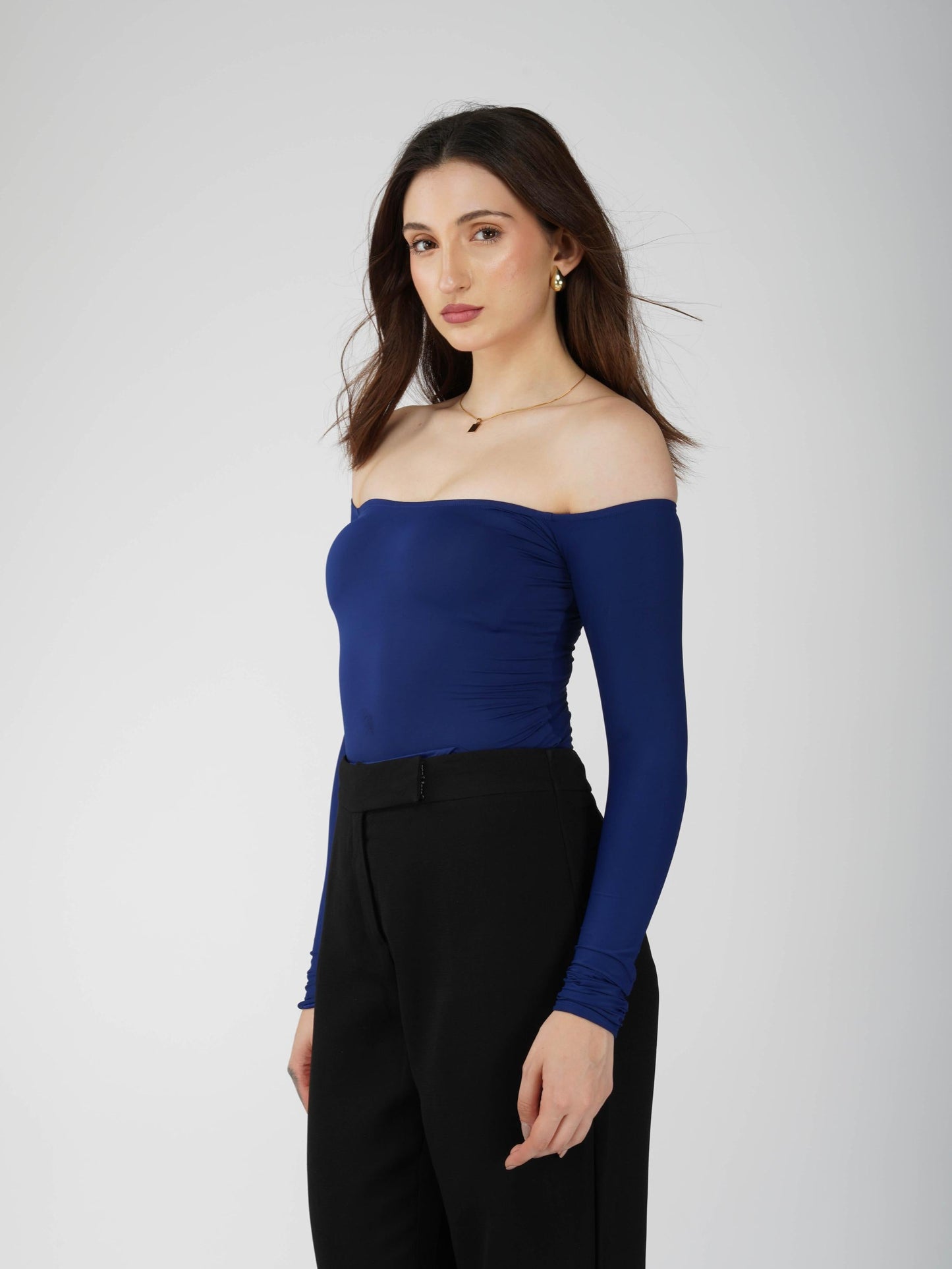 Blue Off-Shoulder Bodysuit - Glaze Bodysuit (Navy)