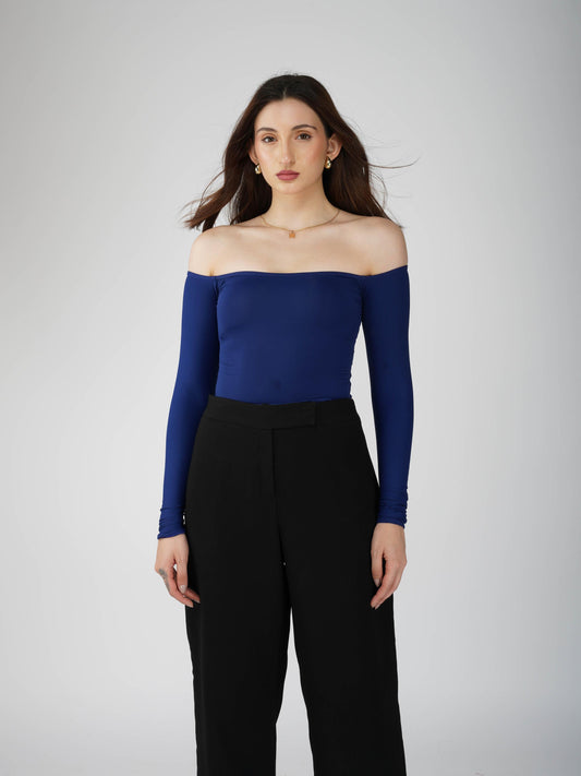 Blue Off-Shoulder Bodysuit - Glaze Bodysuit (Navy)