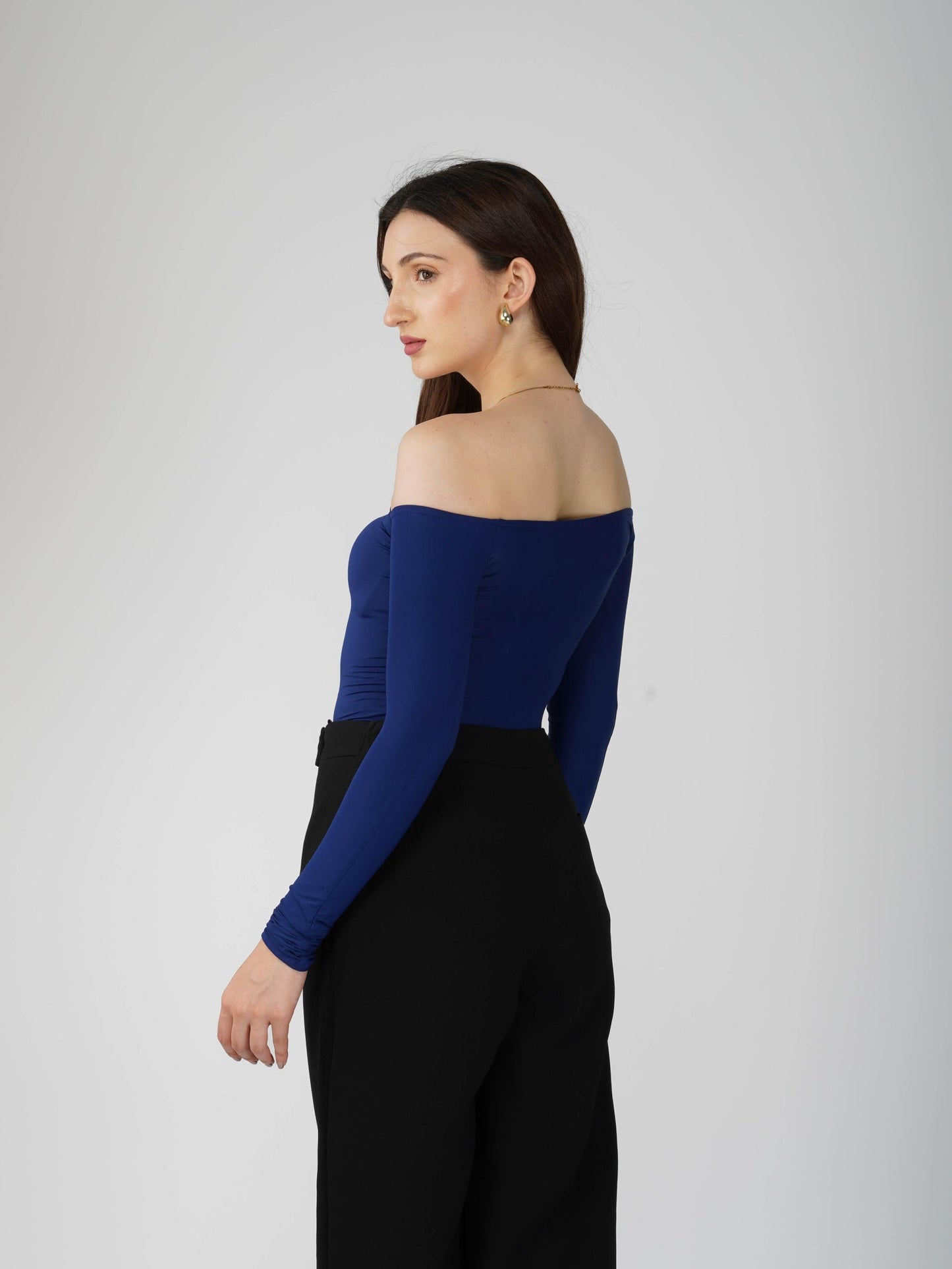 Blue Off-Shoulder Bodysuit - Glaze Bodysuit (Navy)