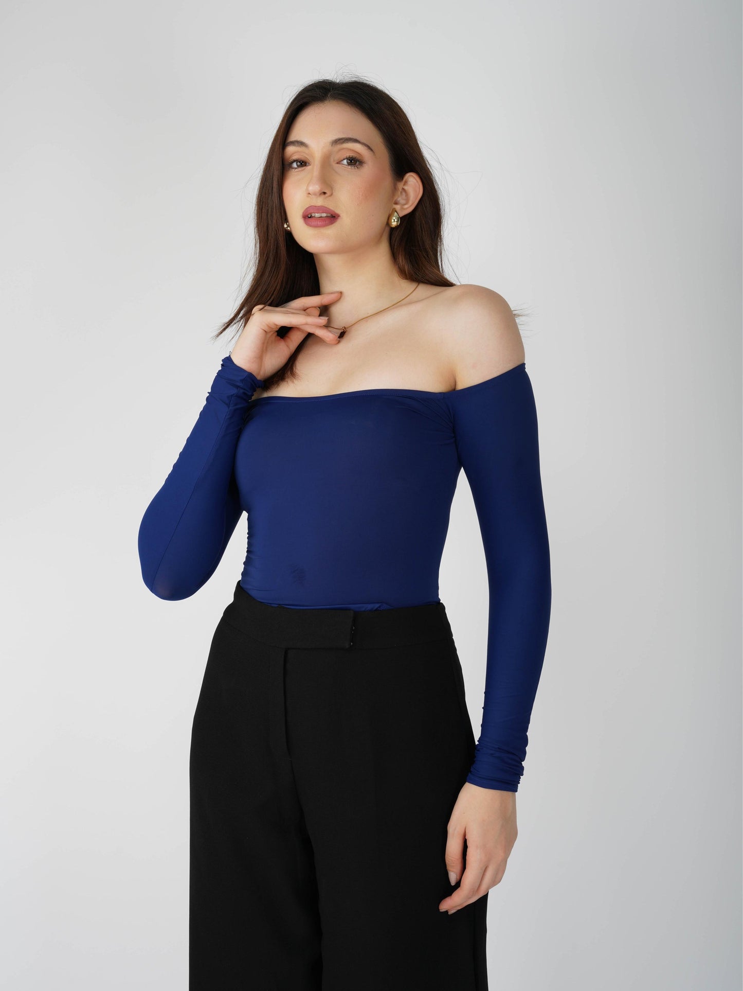 Blue Off-Shoulder Bodysuit - Glaze Bodysuit (Navy)