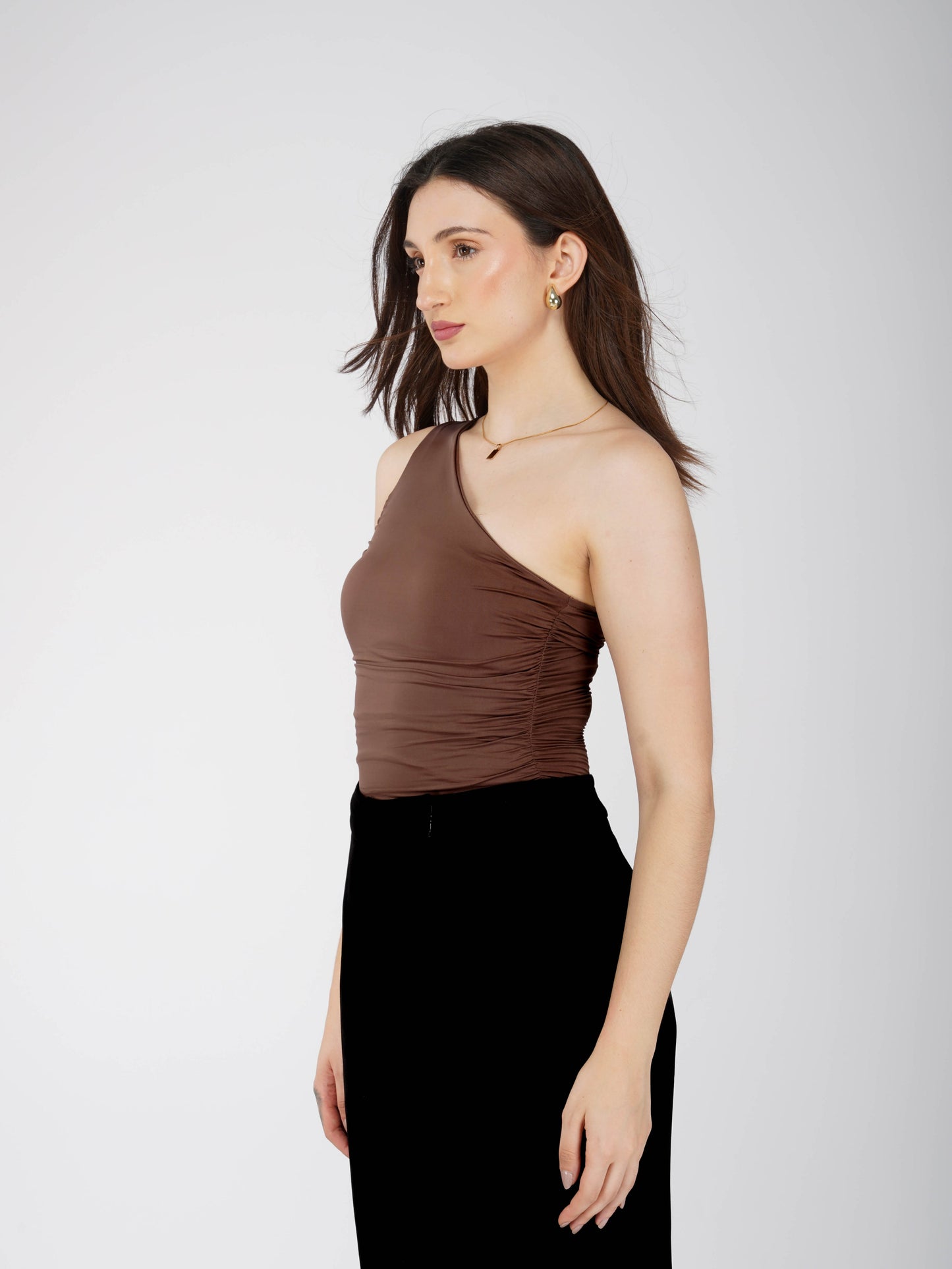 Brown One Shoulder Bodysuit - Halo Bodysuit (Coco)