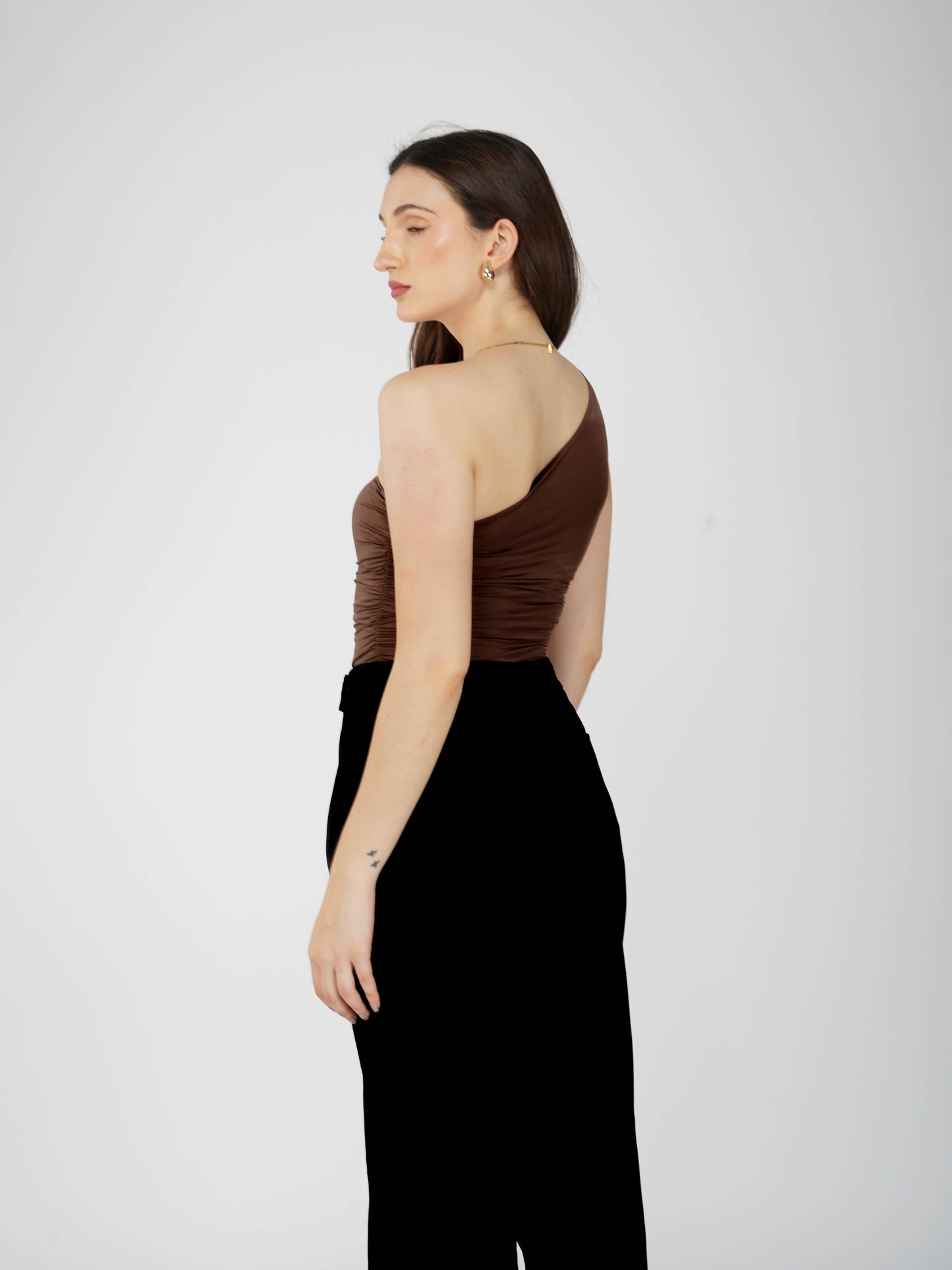 Brown One Shoulder Bodysuit - Halo Bodysuit (Coco)