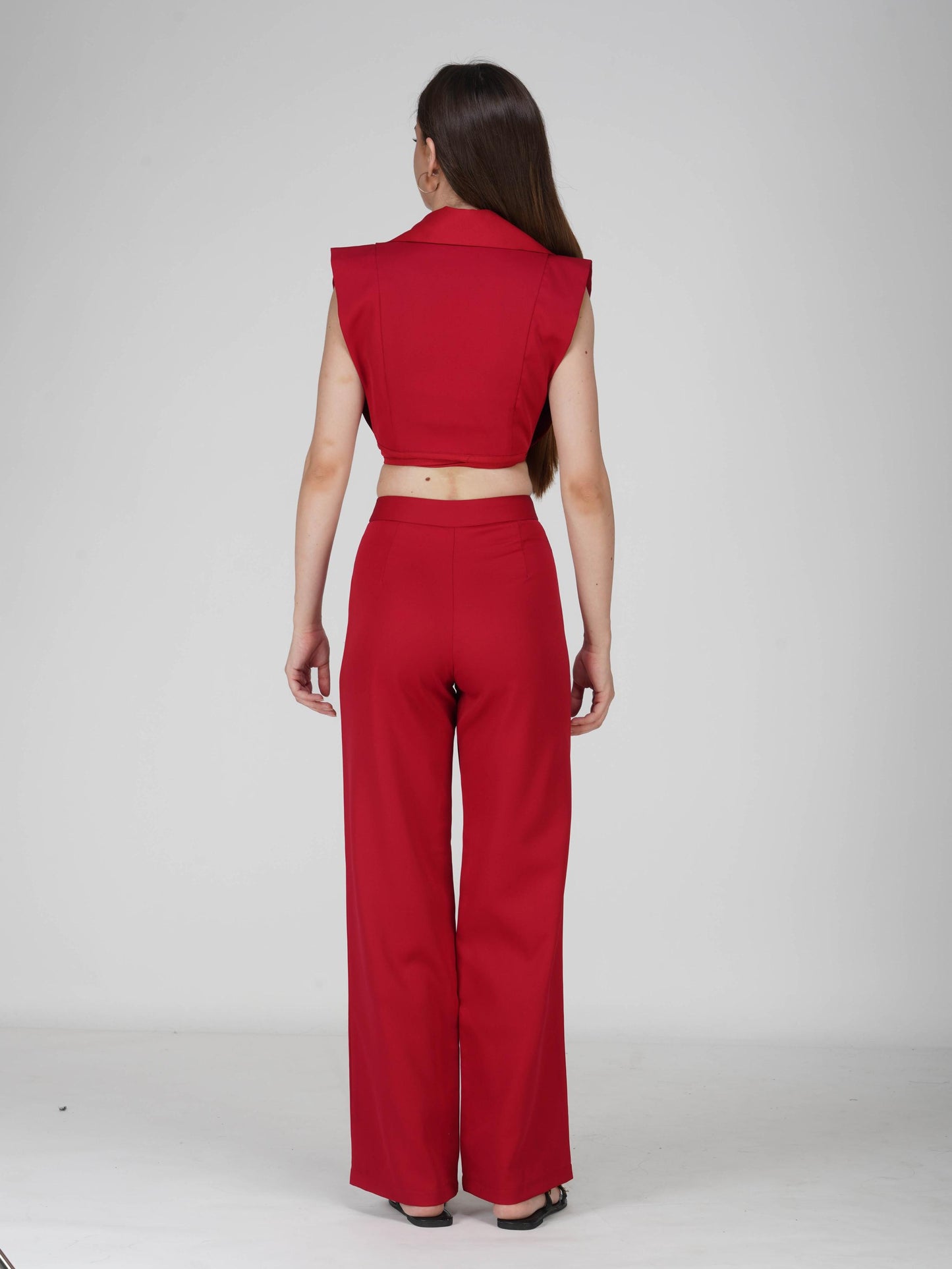 Red Overlap Crop Blazer Set - Lucid Set (Cherry)