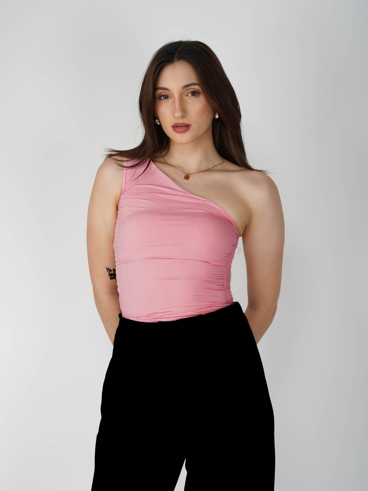 Pink One Shoulder Bodysuit - Halo Bodysuit (Flamingo)