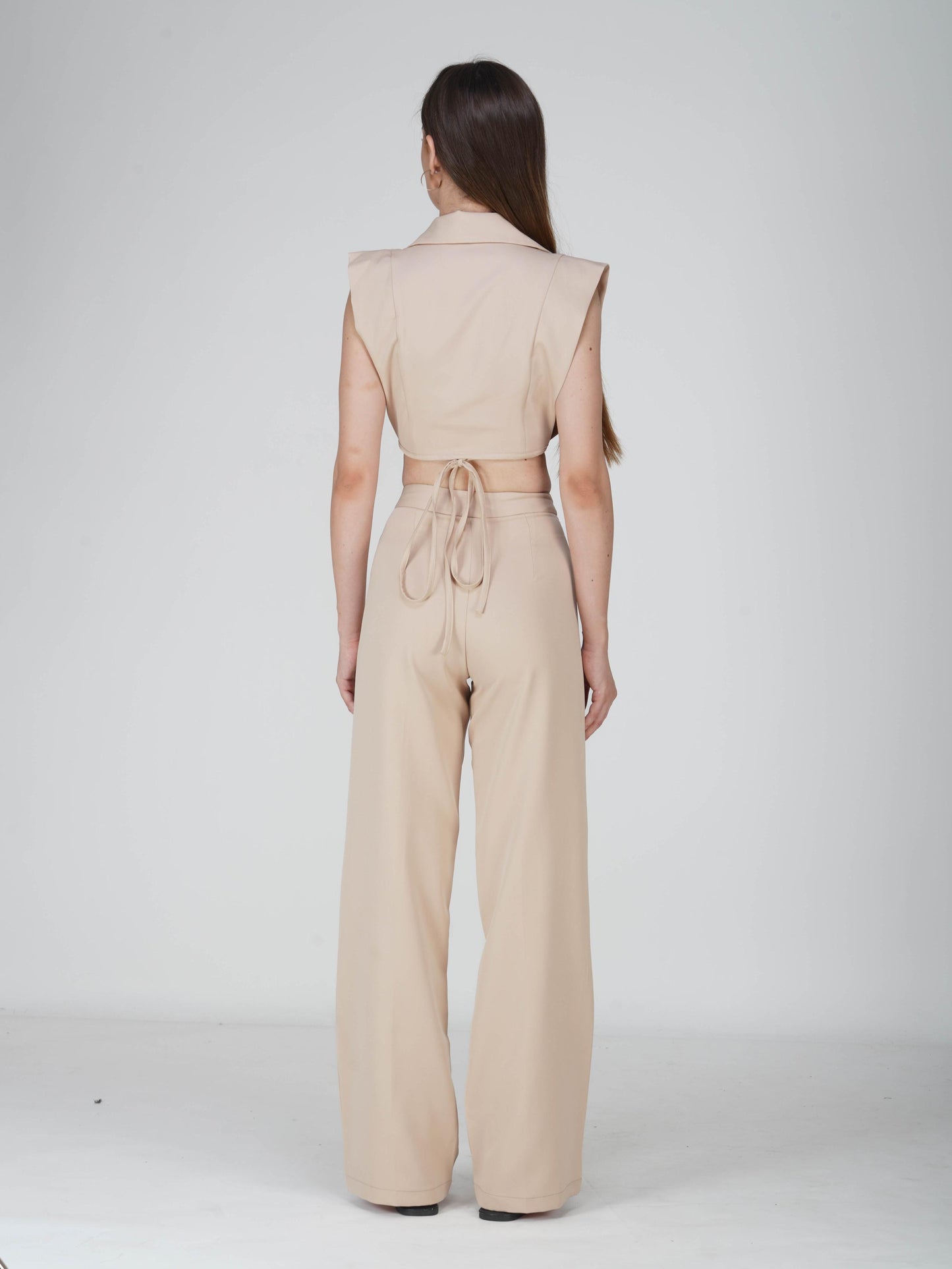 Beige Overlap Crop Blazer Set - Lucid Set (Sand)