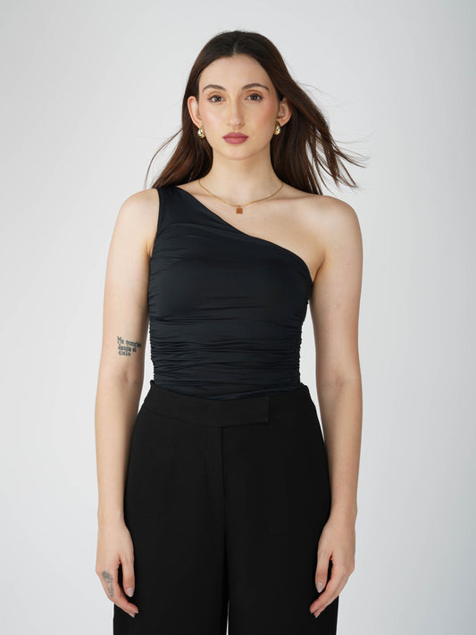 Black One Shoulder Bodysuit - Halo Bodysuit (Onyx)