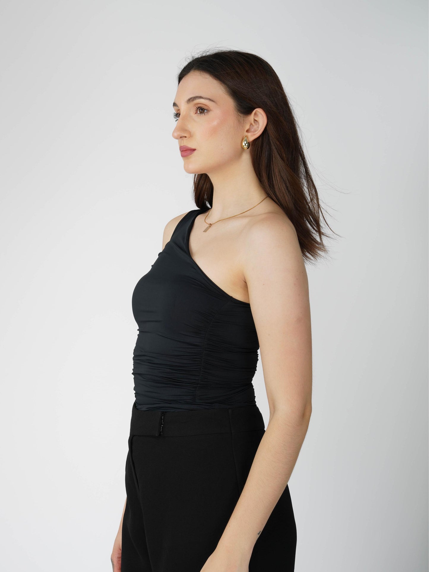 Black One Shoulder Bodysuit - Halo Bodysuit (Onyx)