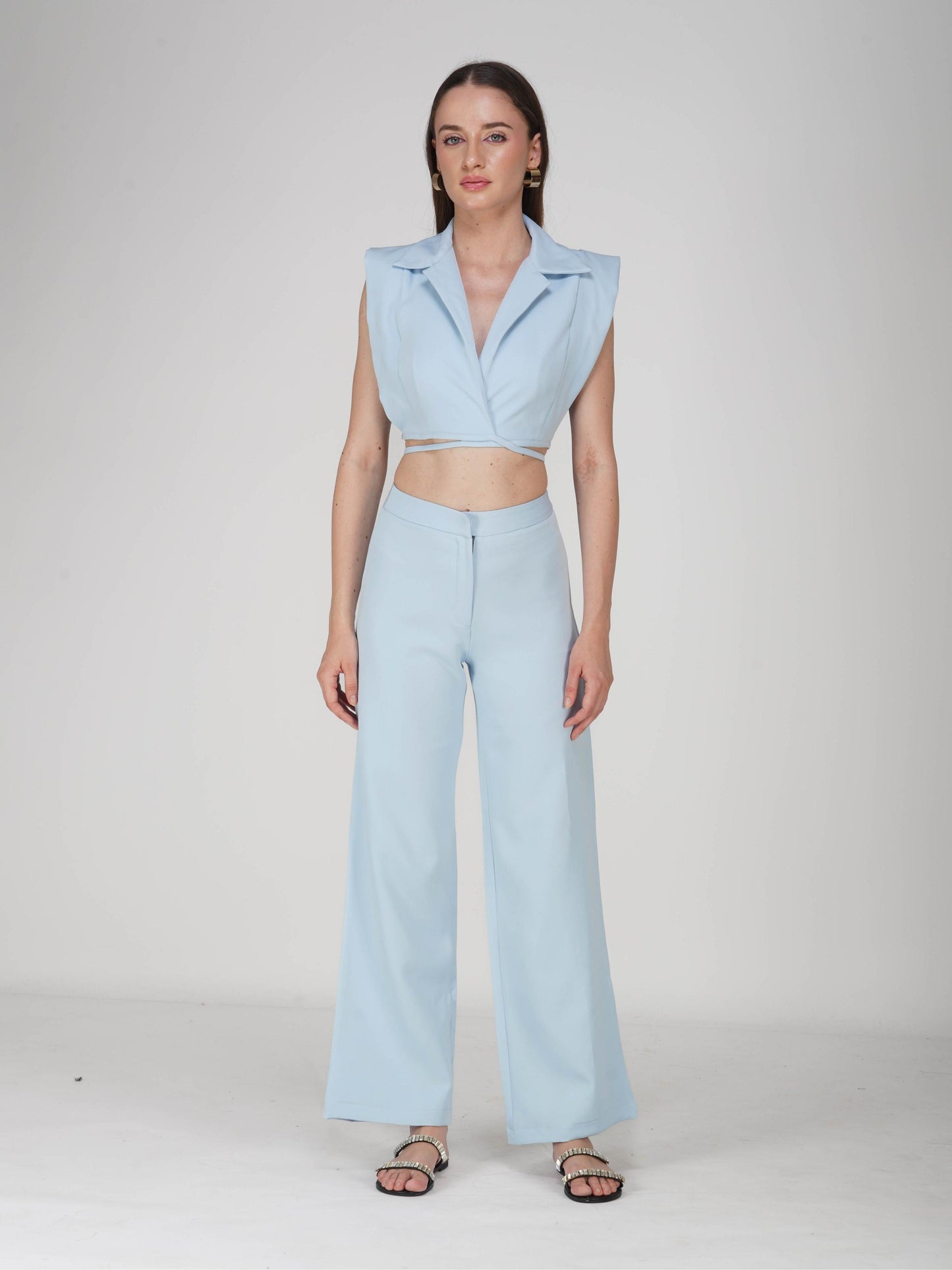 Blue Overlap Crop Blazer Set - Lucid Set (Sky)