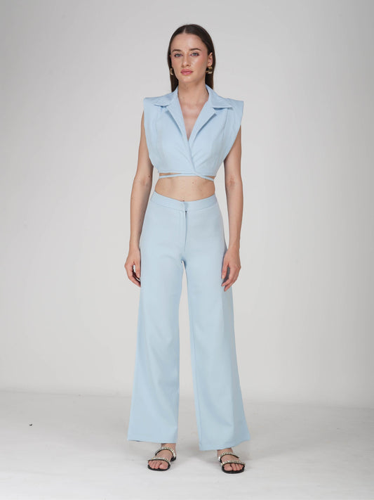 Blue Overlap Crop Blazer Set - Lucid Set (Sky)