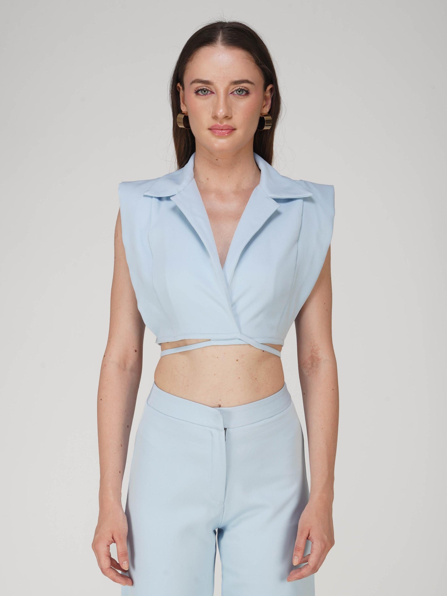 Blue Overlap Crop Blazer Set - Lucid Set (Sky)