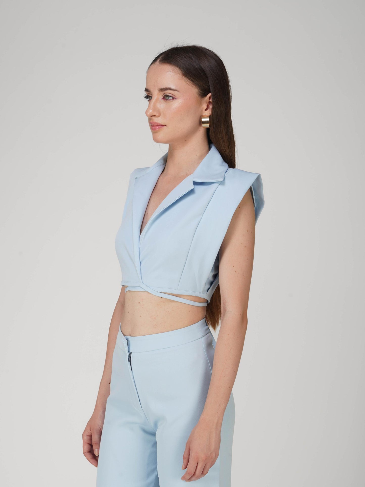 Blue Overlap Crop Blazer Set - Lucid Set (Sky)