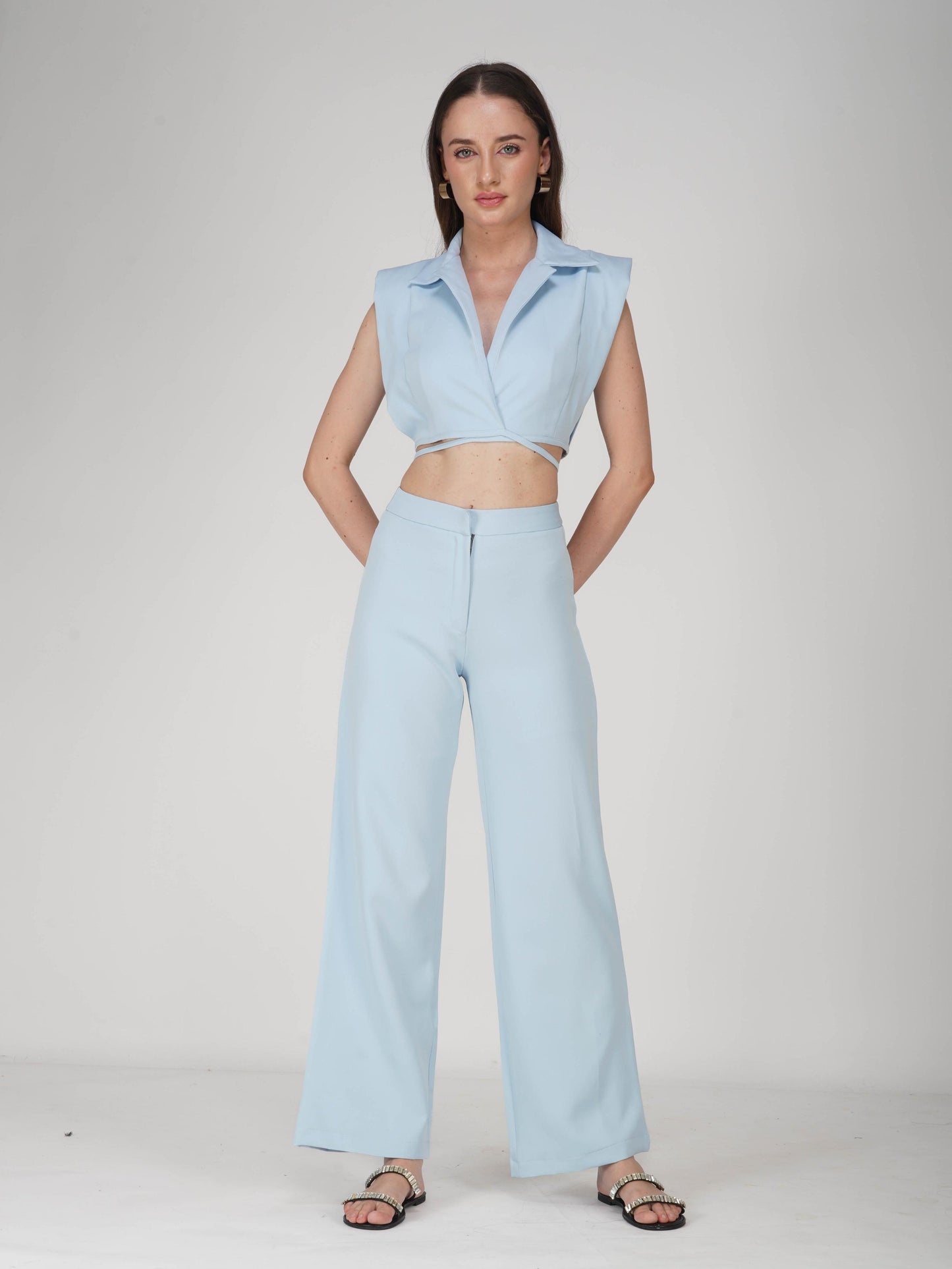 Blue Overlap Crop Blazer Set - Lucid Set (Sky)