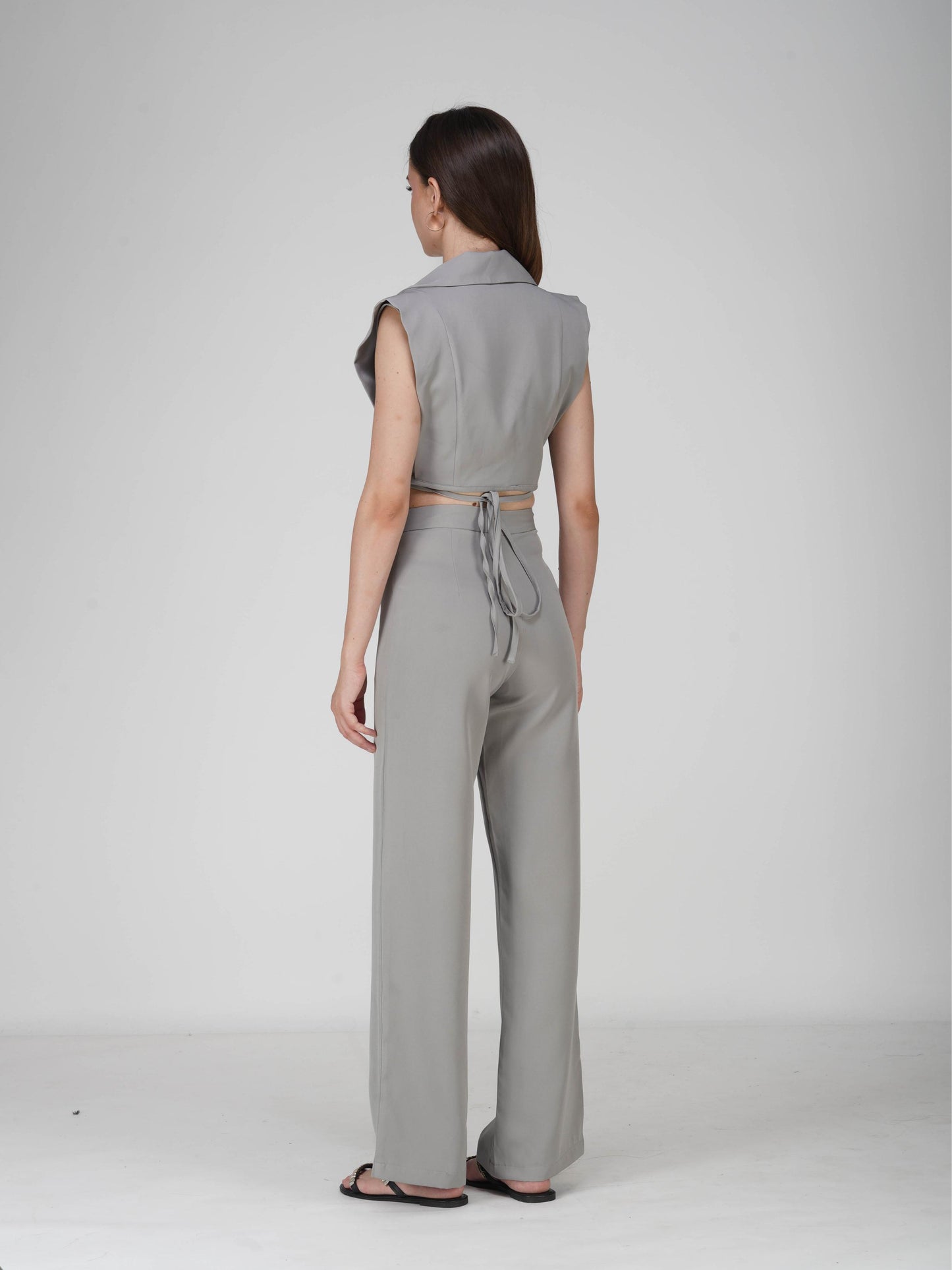 Grey Overlap Crop Blazer Set - Lucid Set (Ash)