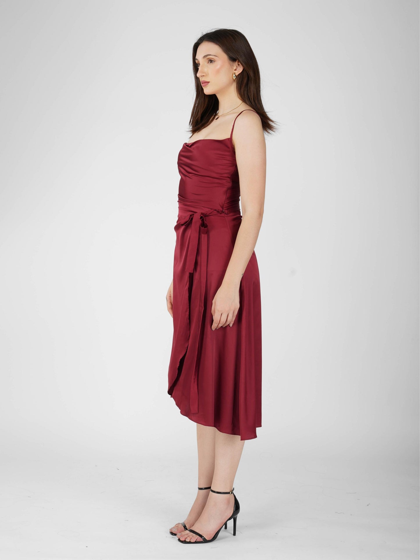 Red Cowl Neck Top + skirt  Set - Lush Set (Cherry)