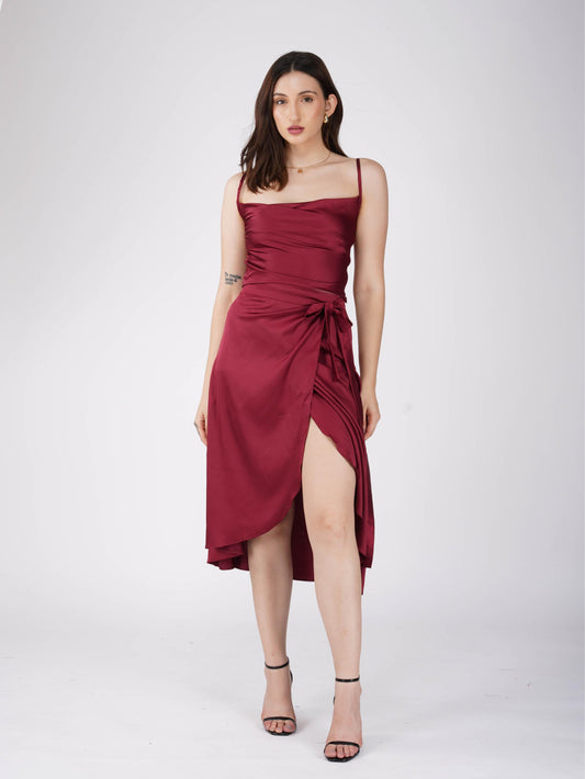 Red Cowl Neck Top + skirt  Set - Lush Set (Cherry)