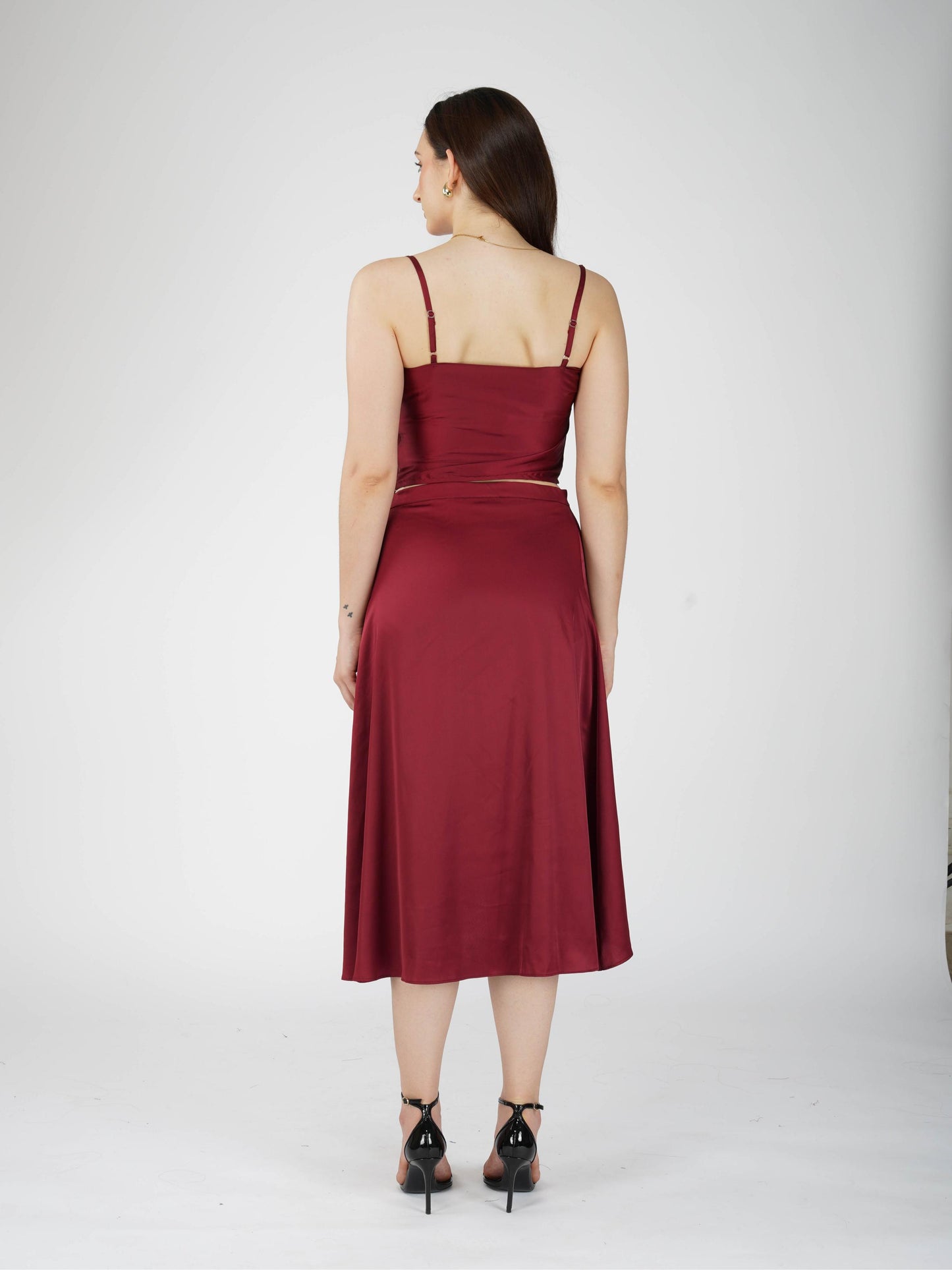Red Cowl Neck Top + skirt  Set - Lush Set (Cherry)