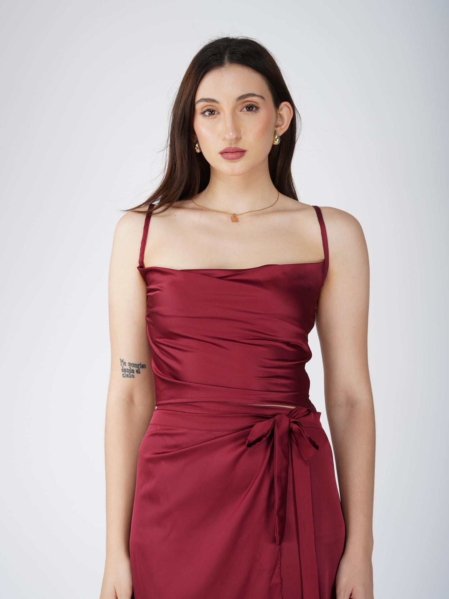 Red Cowl Neck Top + skirt  Set - Lush Set (Cherry)
