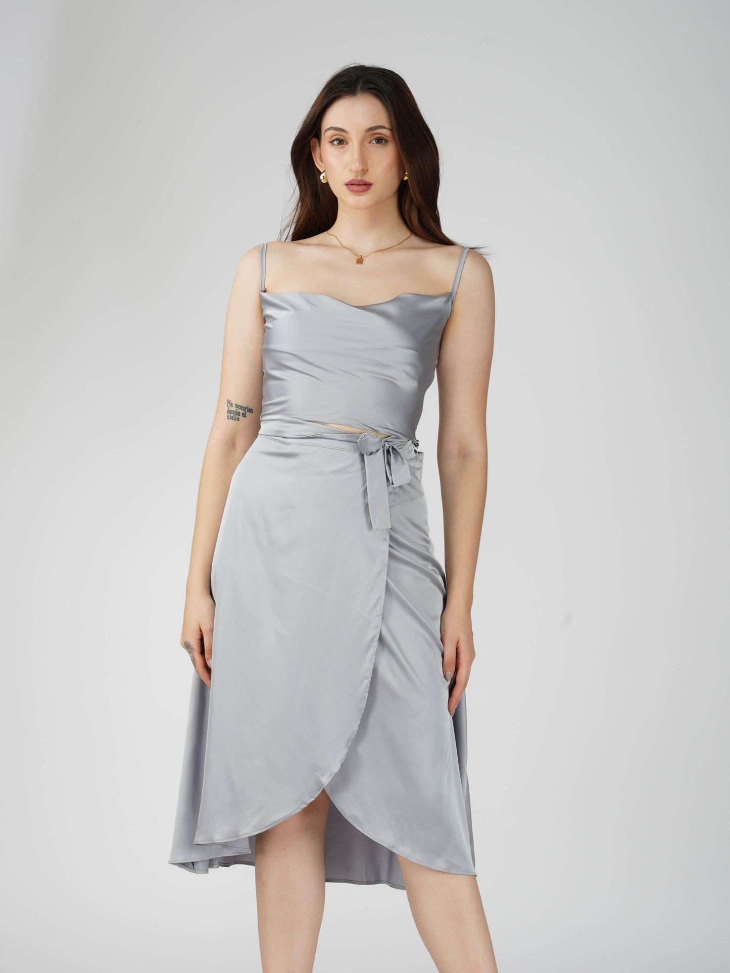 Grey Cowl Neck Top + skirt Set - Lush Set (Ash)