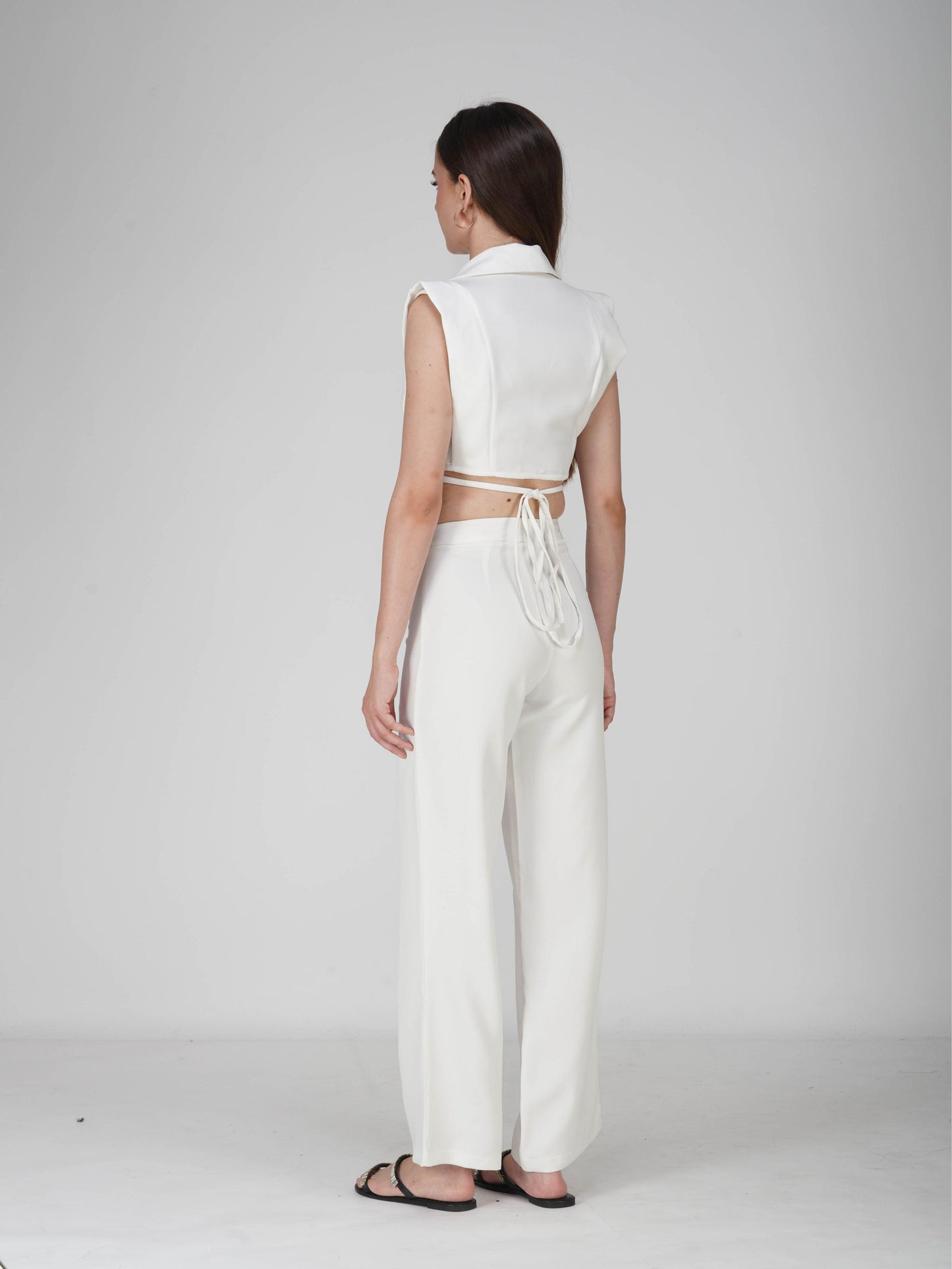 White Overlap Crop Blazer Set - Lucid Set (Dove)