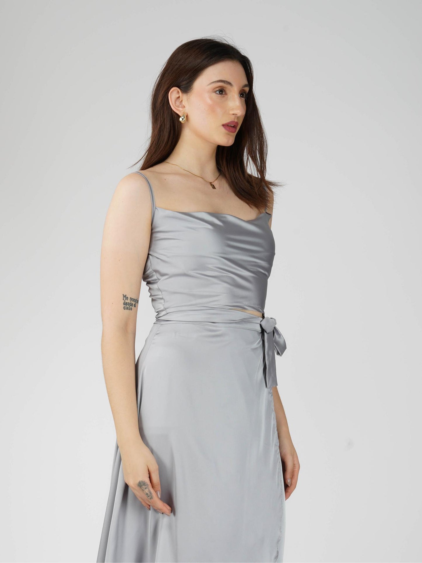 Grey Cowl Neck Top + skirt Set - Lush Set (Ash)