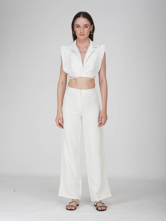 White Overlap Crop Blazer Set - Lucid Set (Dove)