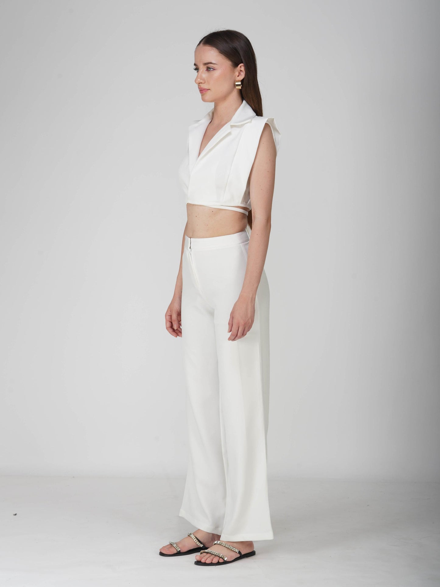 White Overlap Crop Blazer Set - Lucid Set (Dove)