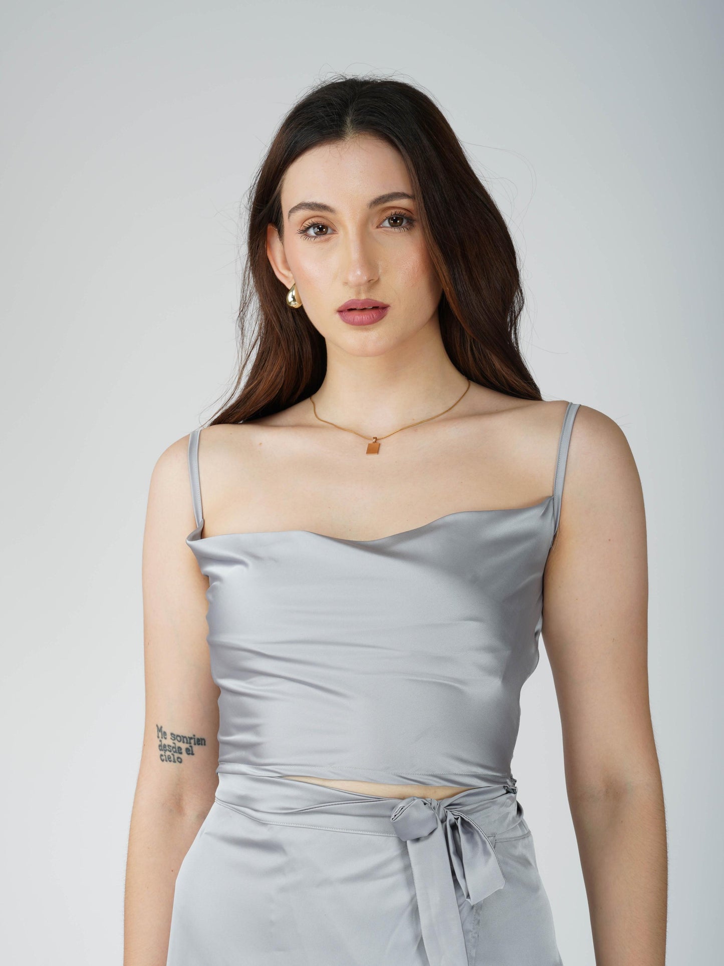 Grey Cowl Neck Top + skirt Set - Lush Set (Ash)
