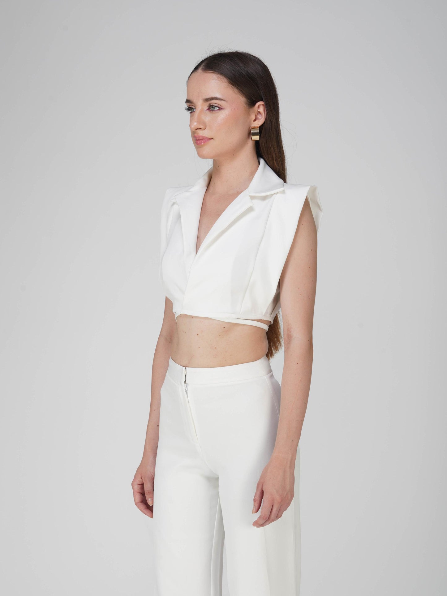 White Overlap Crop Blazer Set - Lucid Set (Dove)