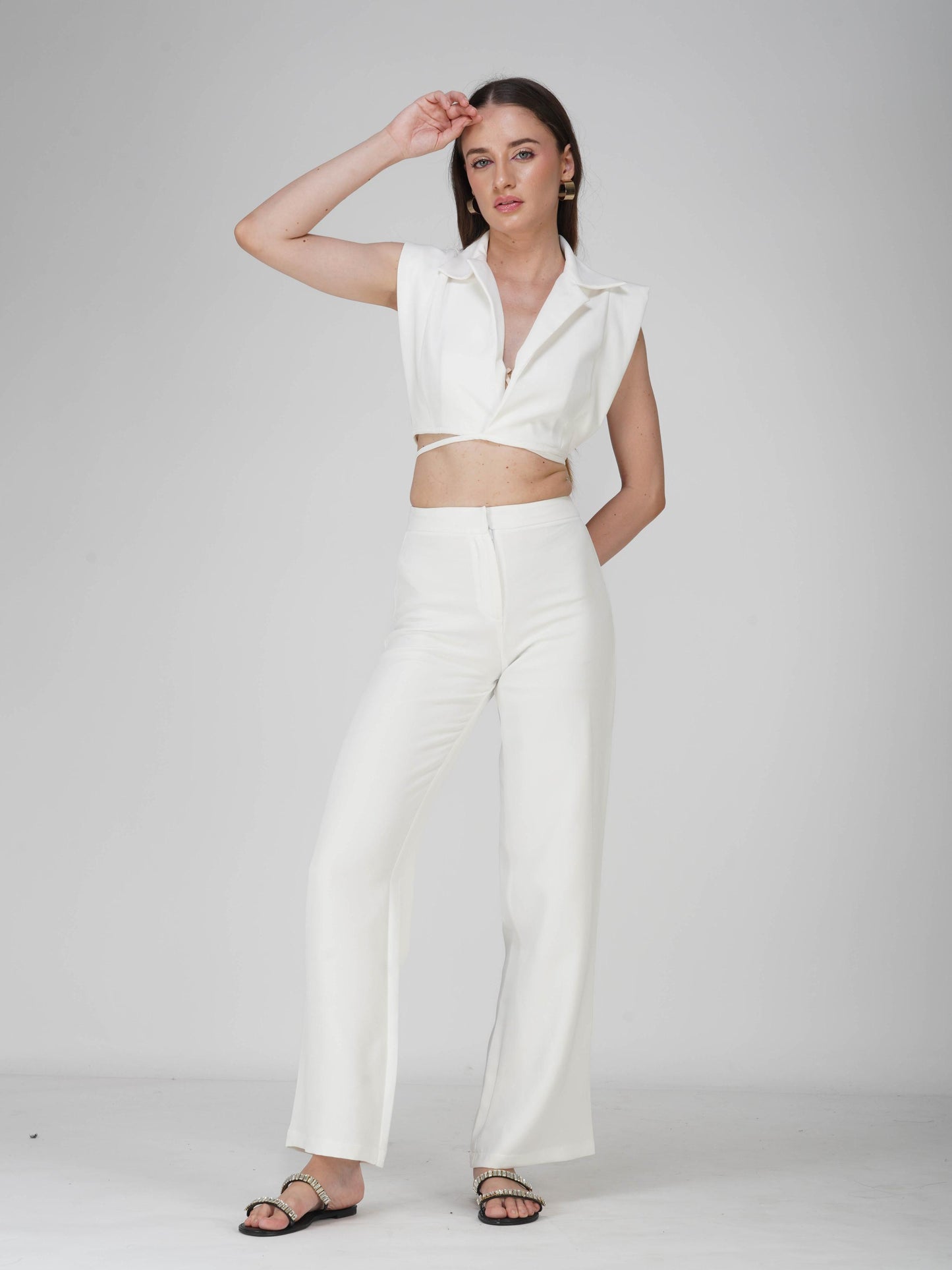 White Overlap Crop Blazer Set - Lucid Set (Dove)