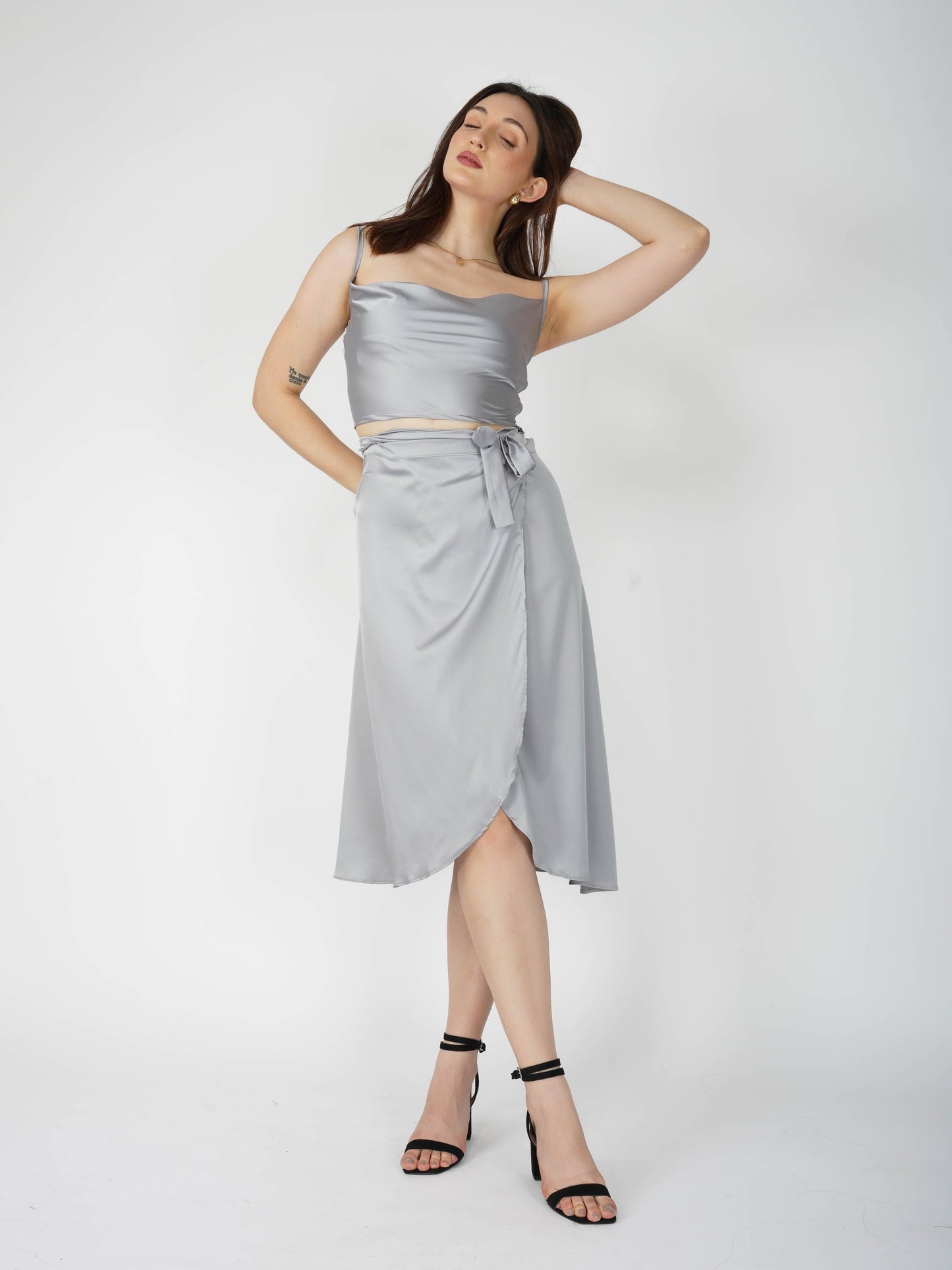Grey Cowl Neck Top + skirt Set - Lush Set (Ash)